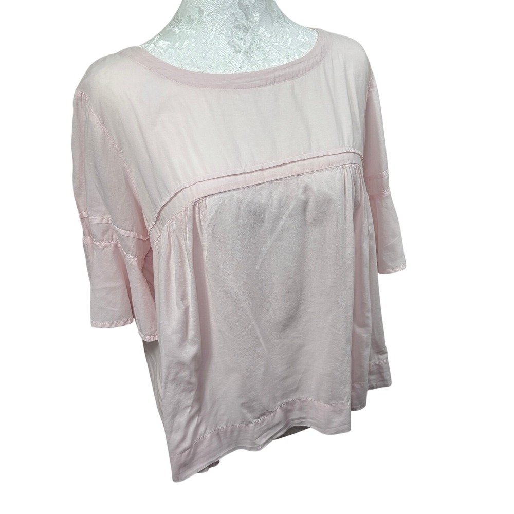 Xīrena Short Sleeve Yoked Chest Tiered Ruffle Cuffs Peasant Blouse Top Womens M